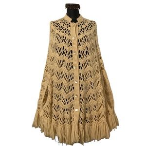 VTG Crochet Poncho Cape Cream/Beige 70s Boho Witchy